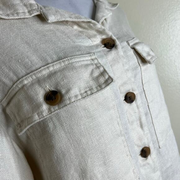 Nicole Miller 100% Linen Shacket Medium Jacket Cream Woven Coastal Chic Relaxed - Picture 4 of 7